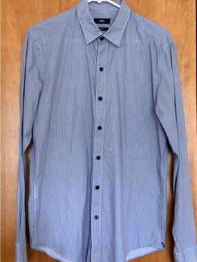 Hugo Boss Men’s Button Up Long Sleeve   Micro Pattern Dress Shirt M